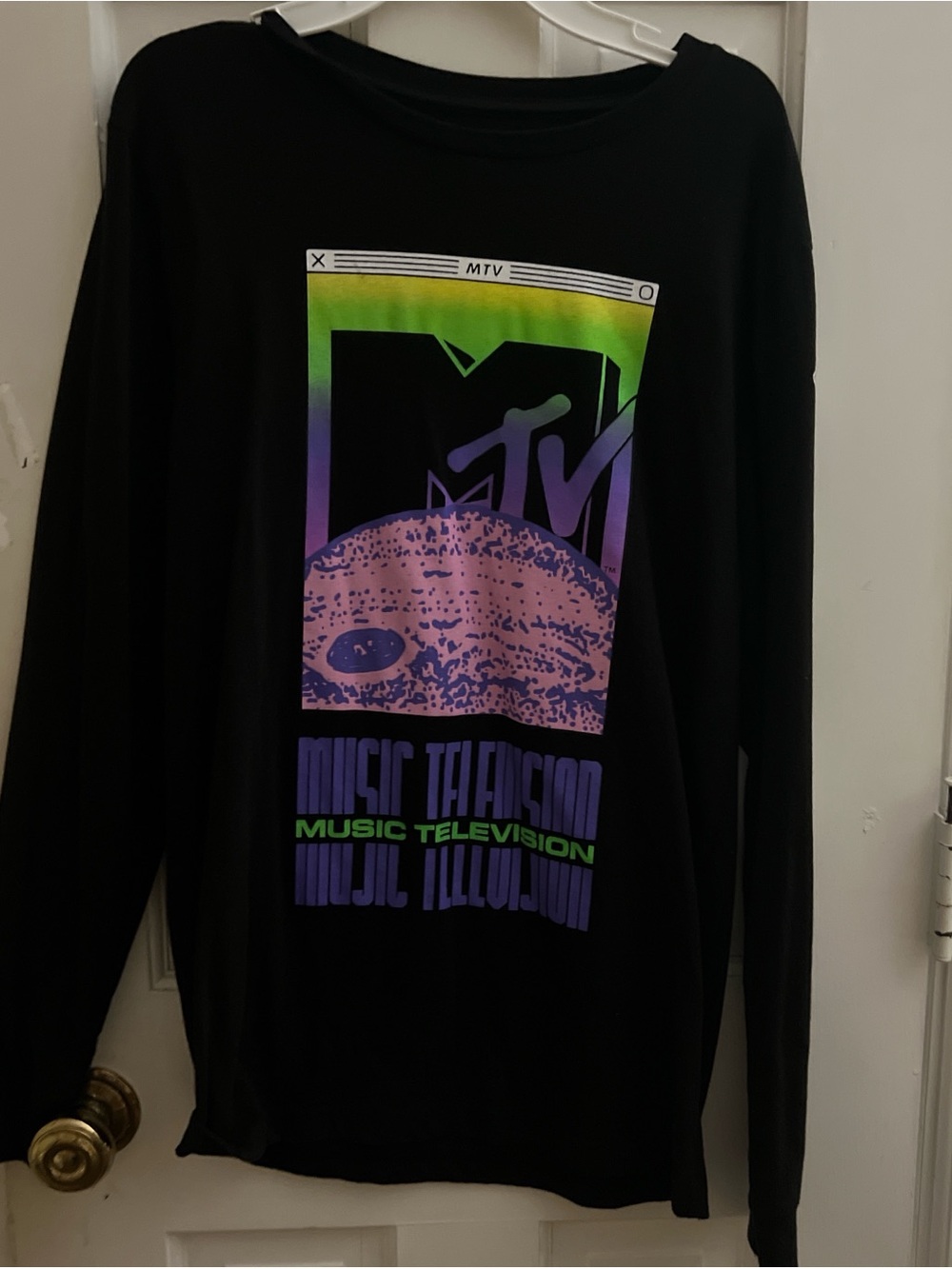 MTV Black Crewneck Sweatshirt with Neon Purple & Green Graphic